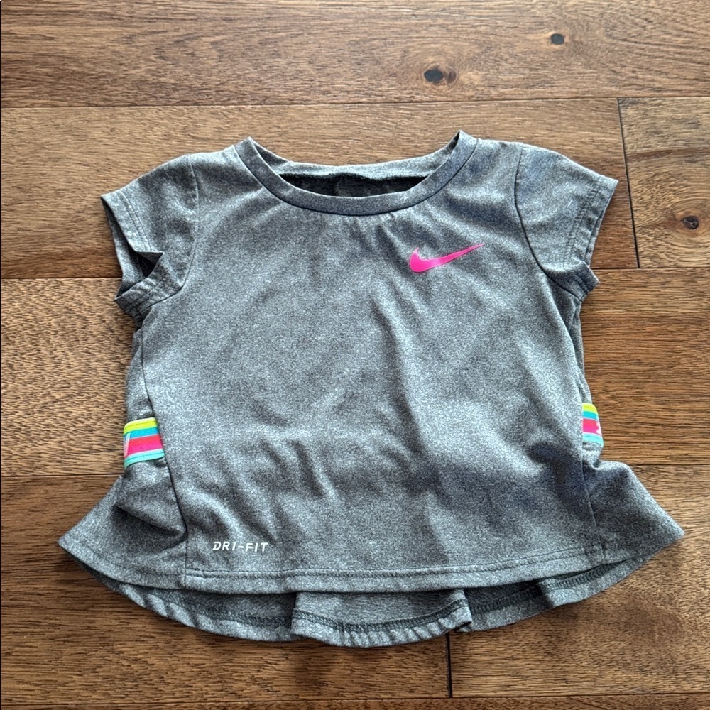 Nike Heather Gray Tee with Pink Swoosh